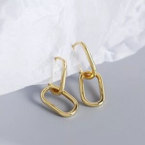 * NEW 925 Sterling Silver Double U Shaped Gold Tone Earrings